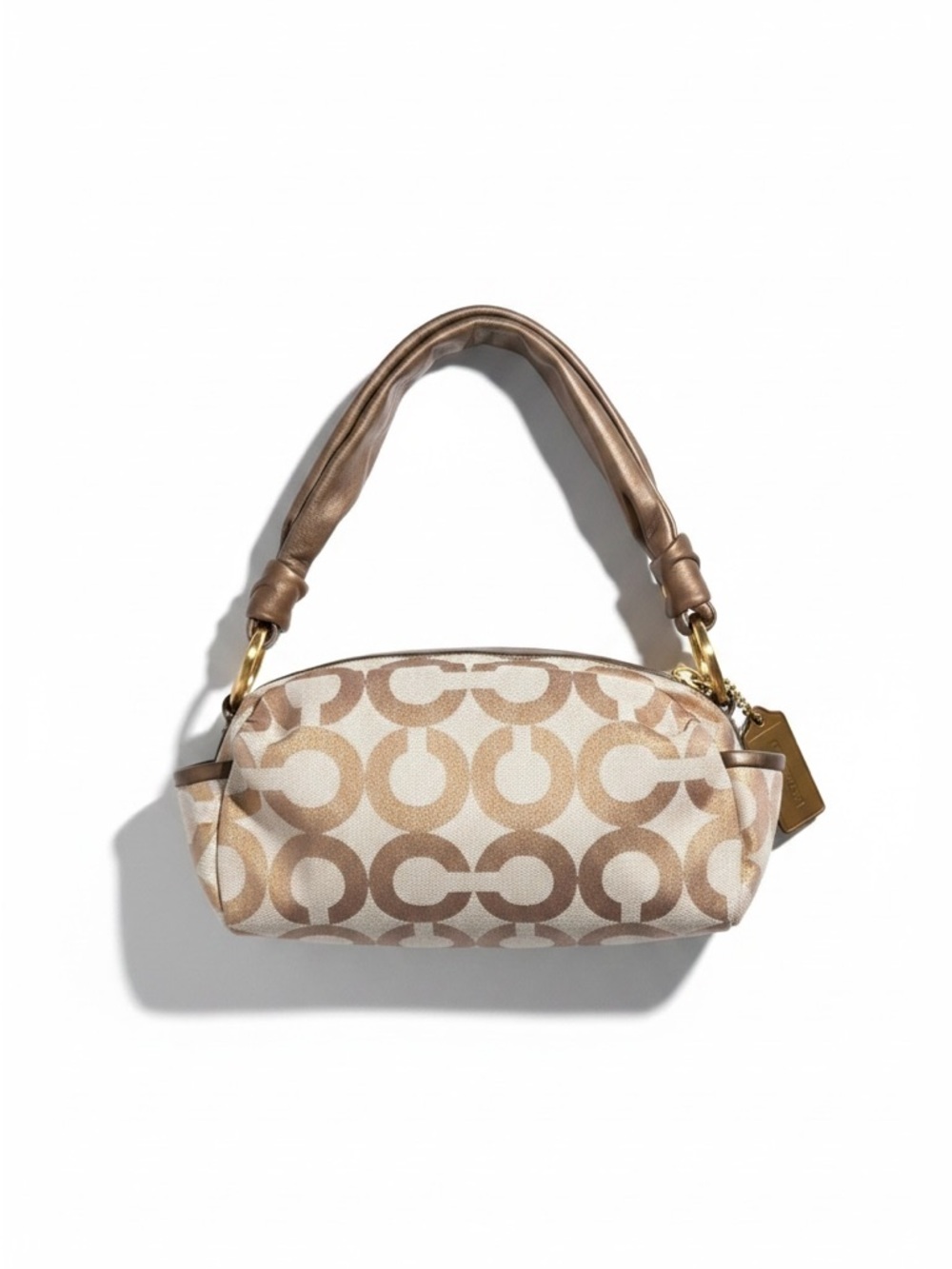Coach Parker Op Art Shoulder Zip Bag in Metallic Gold Rose Gold